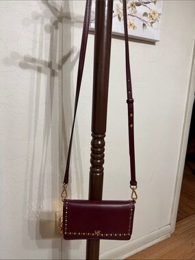 Michael Kors Burgundy Leather Stud-Trim Crossbody